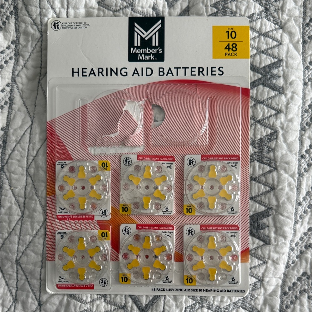 Size 10 Yellow Hearing Aid Batteries - 48 Pack
